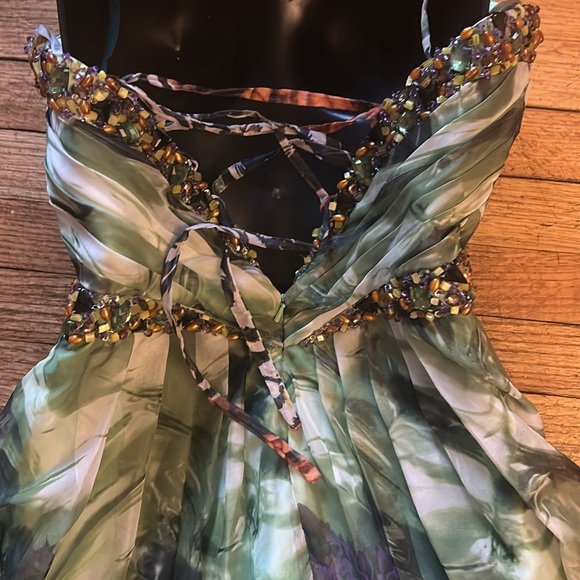 Multi Silk Prom Evening Gown Dress Sequin Beaded spaghettini Straps - Picture 4 of 6